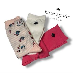 Kate Spade 3PK Pink and White Patterned Crew Socks